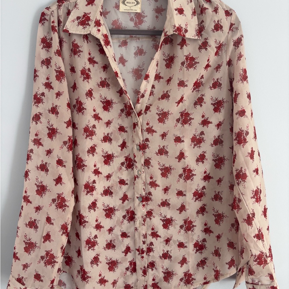 Sheer Floral Button-Up Blouse